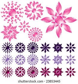Vector  Set glass flower Pink and Lilac (Raster version 25481989)