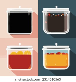 Vector set of  Glass Food Storage. Reusable food containers