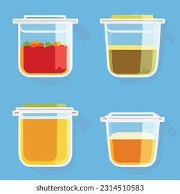 Vector set of  Glass Food Storage. Reusable food containers