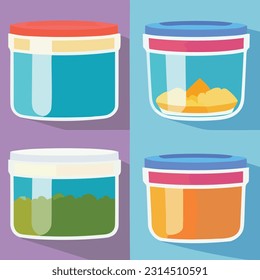 Vector set of  Glass Food Storage. Reusable food containers