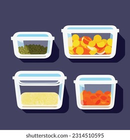 Vector set of  Glass Food Storage. Reusable food containers