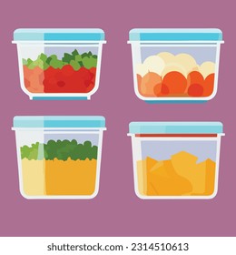 Vector set of  Glass Food Storage. Reusable food containers