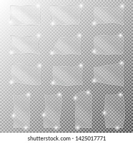 Vector set of glass plates for banner on a transparent background.