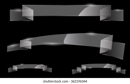Vector set of glass transparent ribbon banners. Bright shining and light effect
