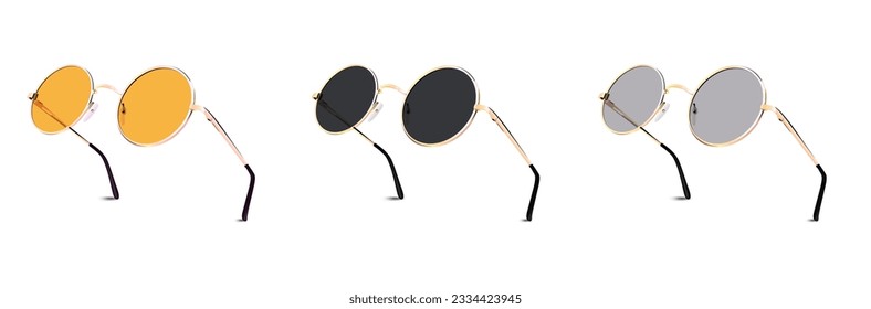 conjunto vectorial de gafas con diferentes tipos de óptica, gafas de protección uv. gafas de moda, diseño de estilo realista. gafas de sol