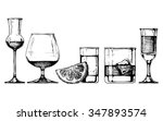 Vector set of glasses goblets in ink hand drawn style. isolated on white.