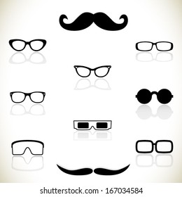 Vector set of glasses and mustache