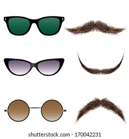 Vector set of glasses and mustaches 