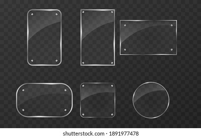 Vector Set Of Glasses. Transparency Effect, Window, Mirror. Reflection, Glare. PNG Glass. PNG Window. Glass Frame, Glass Surface.