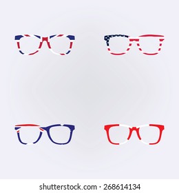 Vector Set Glasses With United Kingdom , United States Of America , Australia And Canada Flag . Vector Illustration.