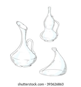 Vector set of glassware. Jug, bottle, carafe