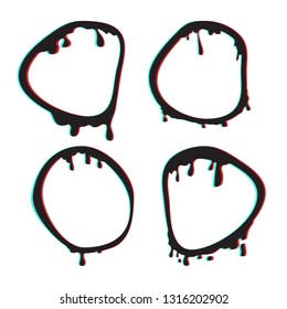Vector set glitch frames effect. Liquid deformation round  border. 