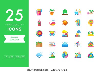 Conjunto de vectores de iconos de ecología global