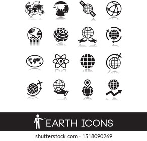 Vector set of globes. Earth icons. World symbol. Vector illustration. 