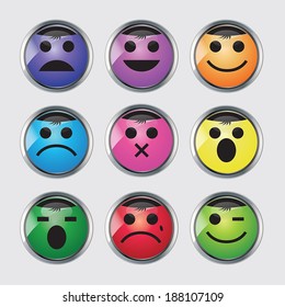 Vector set of  glossy button Emoticons  isolate on white.