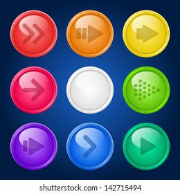 Vector set of glossy colored buttons with arrows.