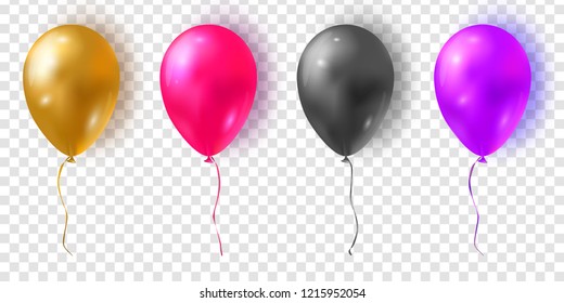 Vector set of glossy colorful balloons. Realistic air 3d balloons isolated on transparent background.