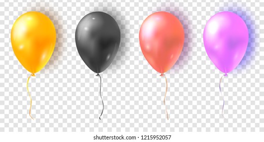 Vector set of glossy colorful balloons. Realistic air 3d balloons isolated on transparent background.