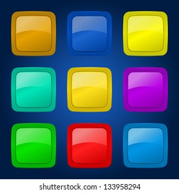 Vector set of glossy colorful buttons on dark background.