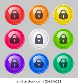 Vector set of glossy colorful buttons with locks.