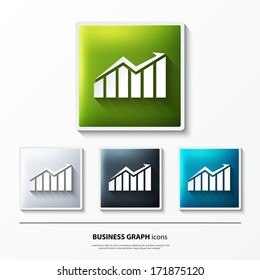 Vector set of glossy icons on button with business graph.
