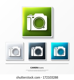 Vector set of glossy icons on button with camera.