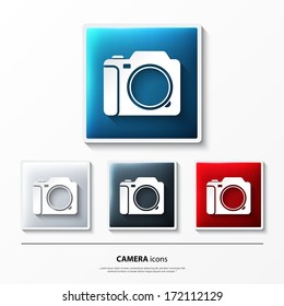 Vector set of glossy icons on button with camera.