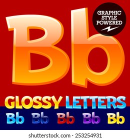 Vector set of glossy modern alphabet in different colors. Letter B. Also includes graphic styles