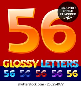 Vector set of glossy modern alphabet in different colors. Numbers 5 6. Also includes graphic styles