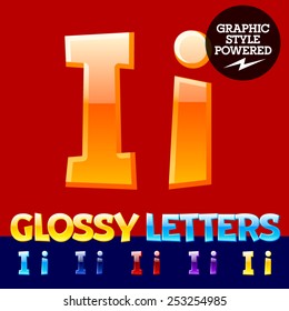 Vector set of glossy modern alphabet in different colors. Letter I. Also includes graphic styles