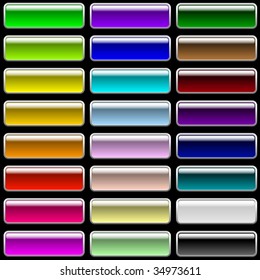 Vector set of glossy rectangular varicolored buttons for web design.