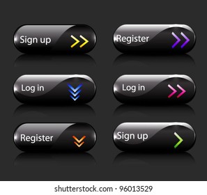 Vector set of glossy shiny buttons for log-in/ security page