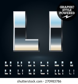 Vector set of glossy and shiny metal steel font. Letter L
