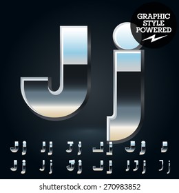 Vector set of glossy and shiny metal steel font. Letter J