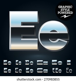 Vector set of glossy and shiny metal steel font. Letter E