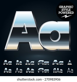 Vector set of glossy and shiny metal steel font. Letter A