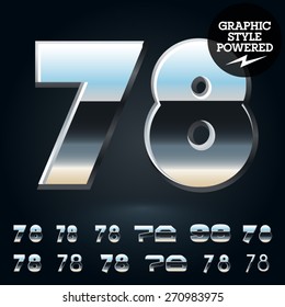 Vector set of glossy and shiny metal steel font. Numbers 7 8