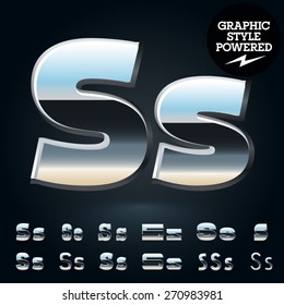 Vector set of glossy and shiny metal steel font. Letter S