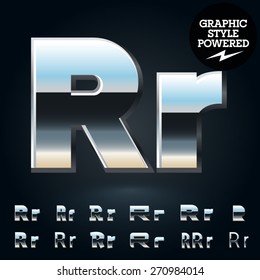 Vector set of glossy and shiny metal steel font. Letter R