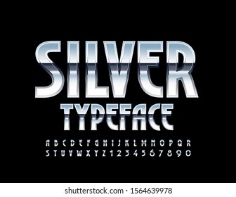 Vector Set of Glossy Silver Alphabet Letters and Numbers. Chic Chrome Font.