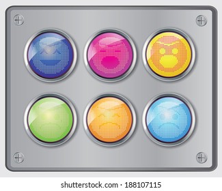 Vector set of  glossy  switch emoticons .on stainless steel cover.