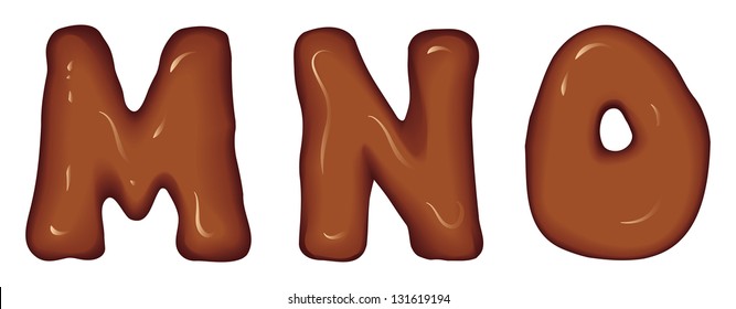 Vector set of glossy three-dimensional letters consisting of melted dark chocolate