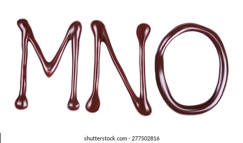 Vector set of glossy three-dimensional letters consisting of melted dark chocolate