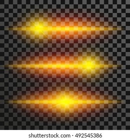 Vector set of glow light effect isolated on black background. Yellow light.  For illustration, template, art, design, banner 