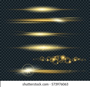 Vector set of glow lightning flare with sparkles isolated on black background. For illustration template art design. Transparent light effects