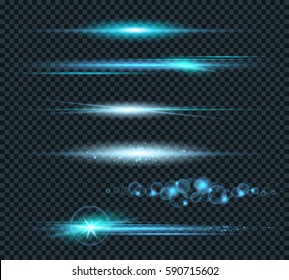 Vector set of glow lightning flare with sparkles isolated on black background. For illustration template art design. Transparent light effects