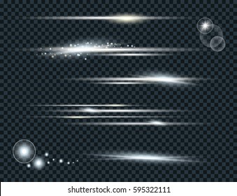 Vector set of glow lightning flare with sparkles isolated on black background. For illustration template art design. Transparent light effects.