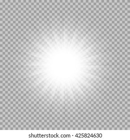 Vector set of glowing light bursts with sparkles on transparent background