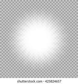 Vector set of glowing light bursts with sparkles on transparent background