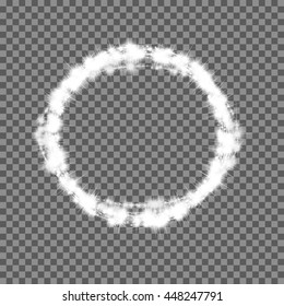 Vector set of glowing light bursts with sparkles on transparent background.